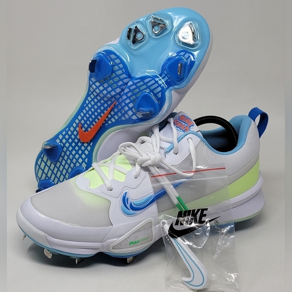 Nike Force Trout 9 Pro Cleats White/Barely Volt/Blue FQ7941-100 Men Size 7.5 New - Picture 1 of 9